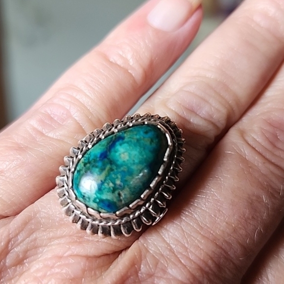 Turquoise Sterling Silver Native American Statement Ring Size 7 Fine Jewelry - Picture 8 of 8